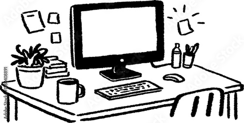 Creative editor's workspace with monitor and office supplies