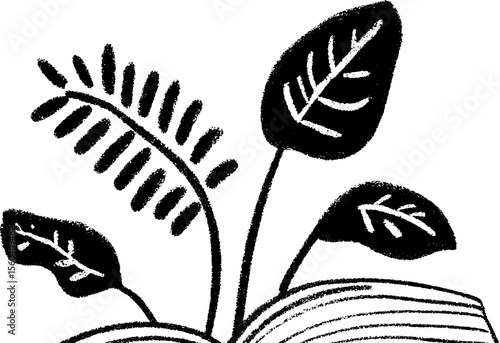 Nature-inspired sketch with open sketchbook and dried leaf art