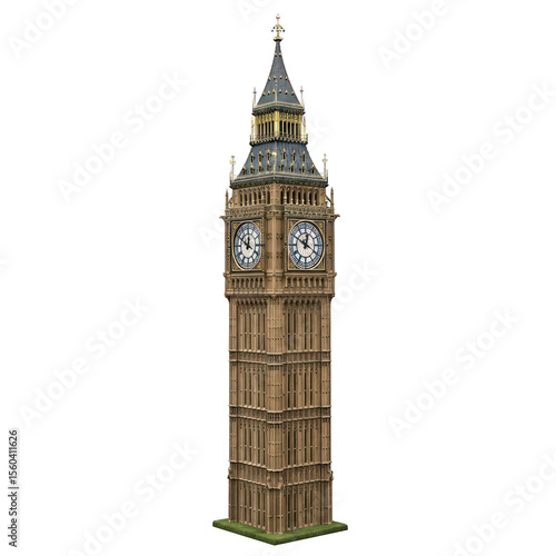 Detailed Brown Illustration Of Big Ben Clock Tower Isolated Transparent Background