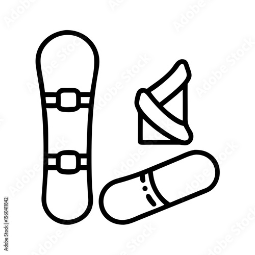 Snowboard and bindings illustration in minimalist line art style  