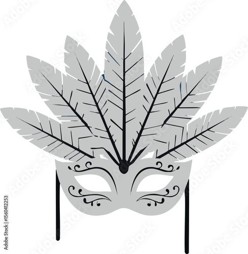 Masquerade mask with decorative feather design for elegant costume parties and festive celebrations vector illustration