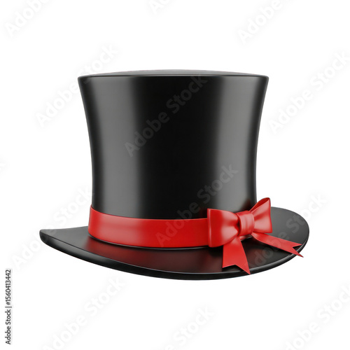 Elegant Black Top Hat With Red Ribbon Isolated On Transparent Background