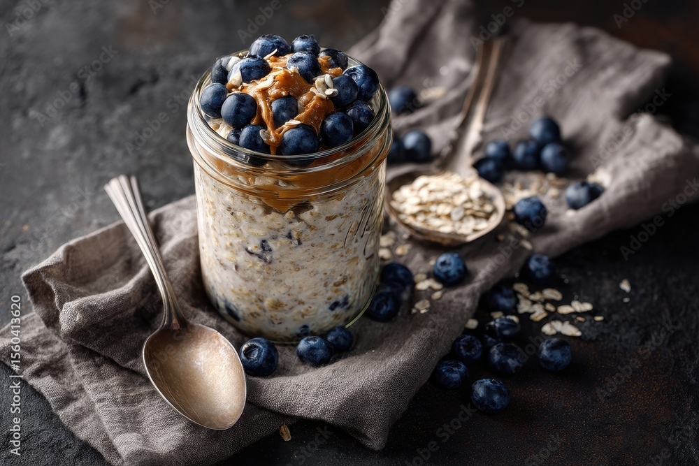 Overnight Oats Blaubeeren Haferflocken Frühstück vegan gesund Haferbrei im Glas Chia Pudding Frühstücksidee Erdnussbutter Topping Meal Prep Frühstück ohne Zucker ballaststoffreich Overnight Oats Blaubeeren Haferflocken Frühstück vegan gesund Haferbrei im Glas Chia Pudding Frühstücksidee Erdnussbutter Topping Meal Prep Frühstück ohne Zucker ballaststoffreich