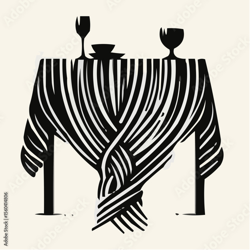 Icon of a stylized table setting with twisted tablecloth design  