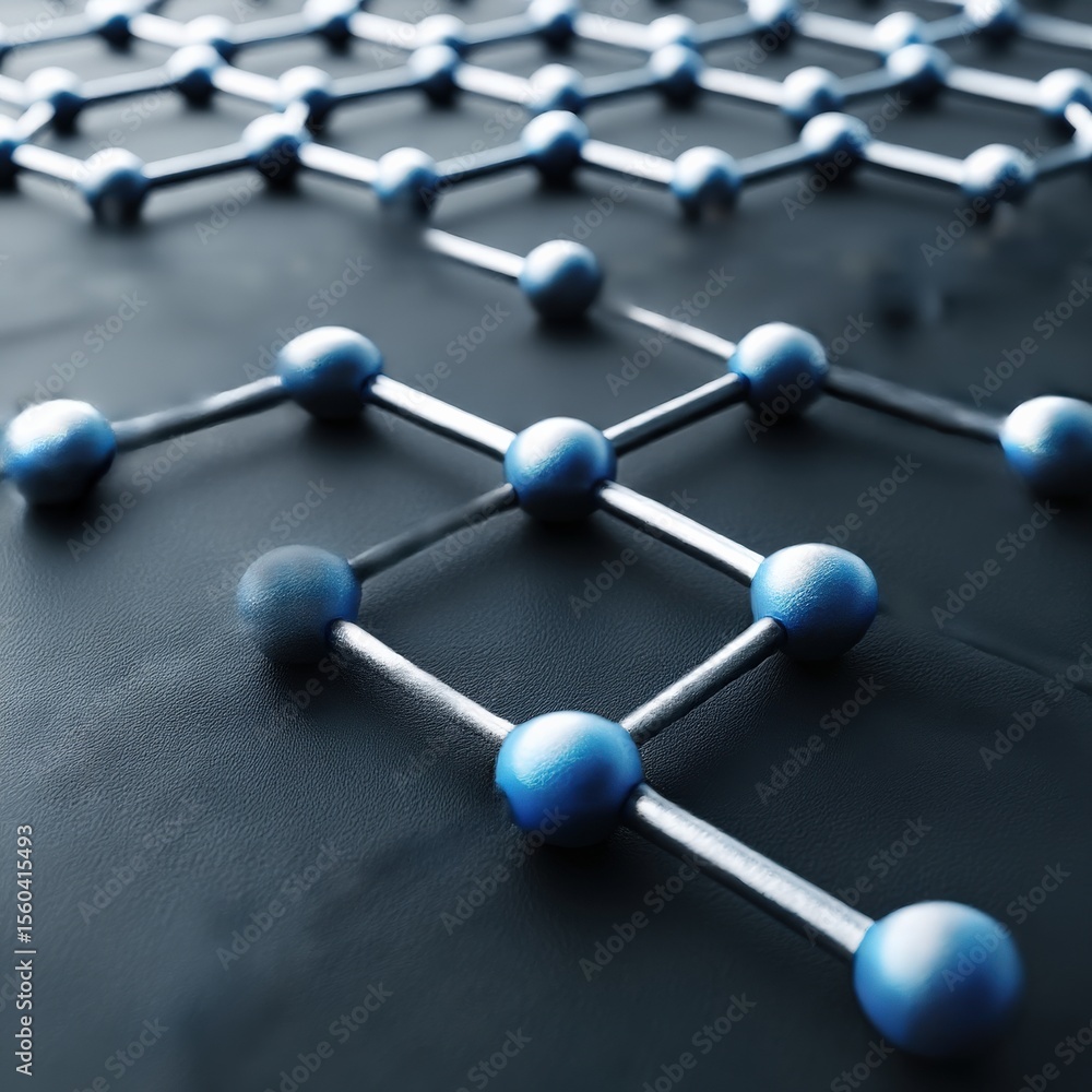 Obraz premium material science nanomaterials concept. Abstract molecular structure with blue and silver elements.