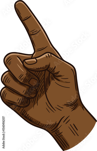 Dark skinned hand pointing upward with index finger detailed vector illustration digital art