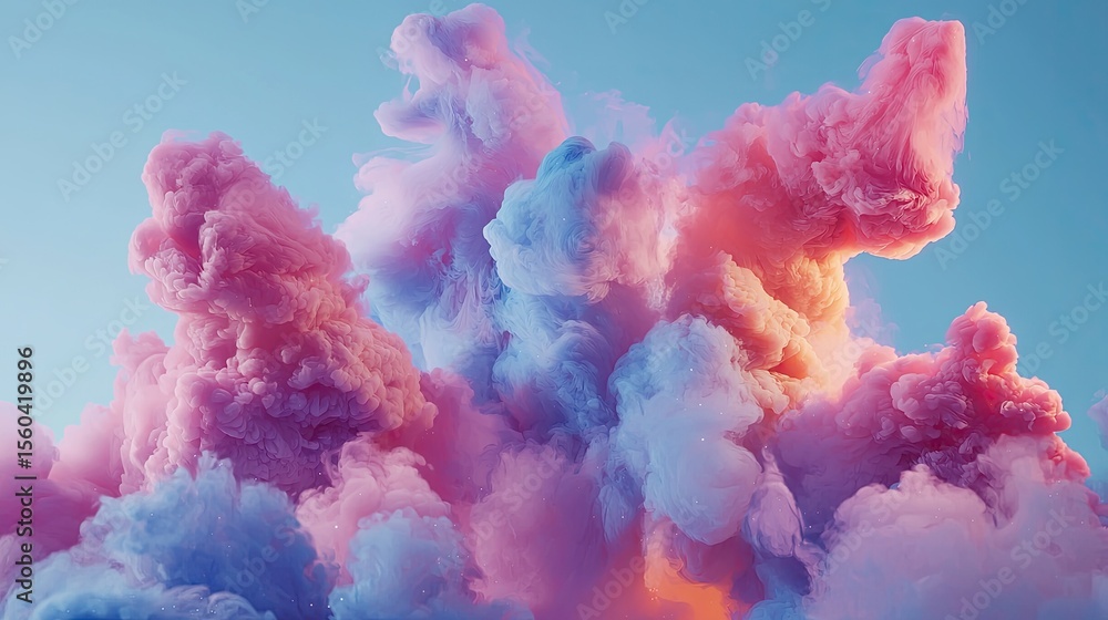 Fototapeta premium Colorful, abstract, cloud-like smoke formations against a pastel background.