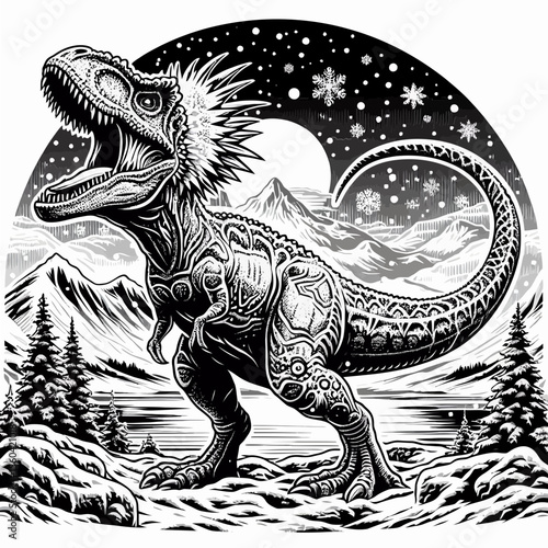 Cryolophosaurus Roaring in a Snowy Landscape