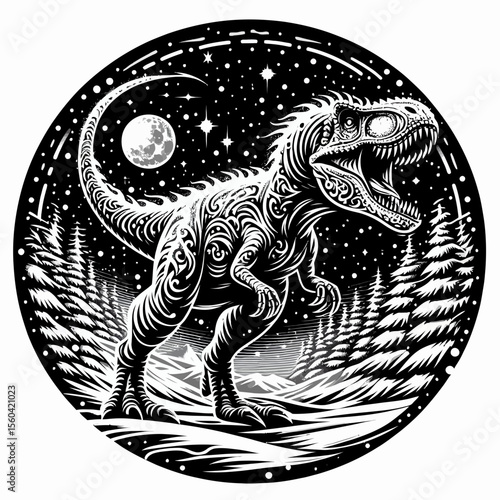 Cryolophosaurus Roaring in a Snowy Landscape