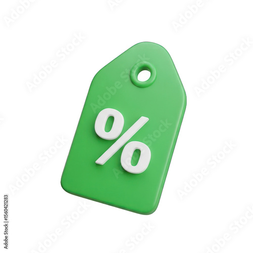 Green Price Tag With White Percentage Symbol On Isolated Transparent Background