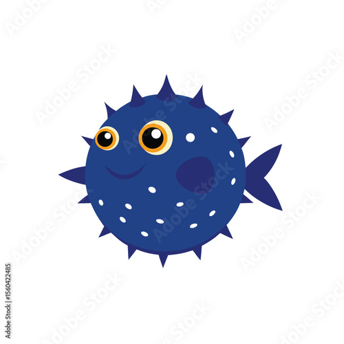 Cute cartoon puffer fish with big eyes and spikes on a white background