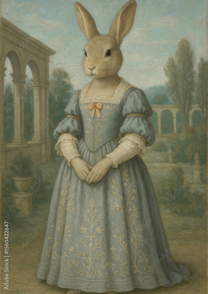 Obraz premium Victorian rabbit in elegant attire.