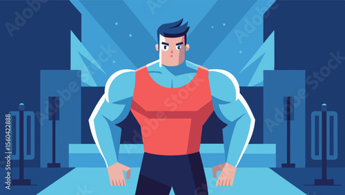A man proudly donning his gym attire no longer feeling selfconscious about his body as he heads to the gym.. Vector illustration