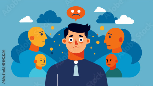 He confronts the intrusive thoughts that used to haunt him and chooses to focus on the positive aspects of himself.. Vector illustration