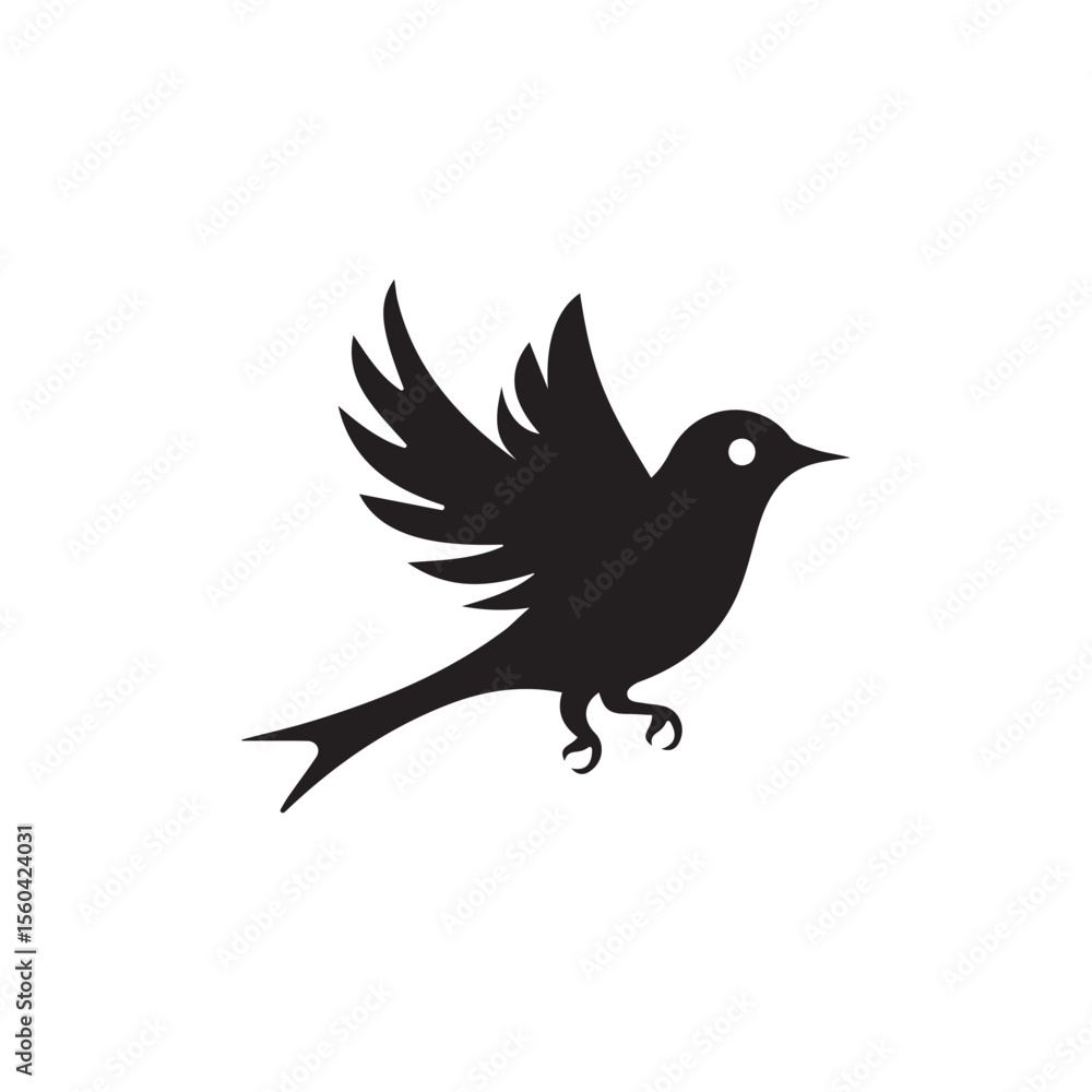 Fototapeta premium Bird vector silhouette, black color isolated on white background. Vector illustration