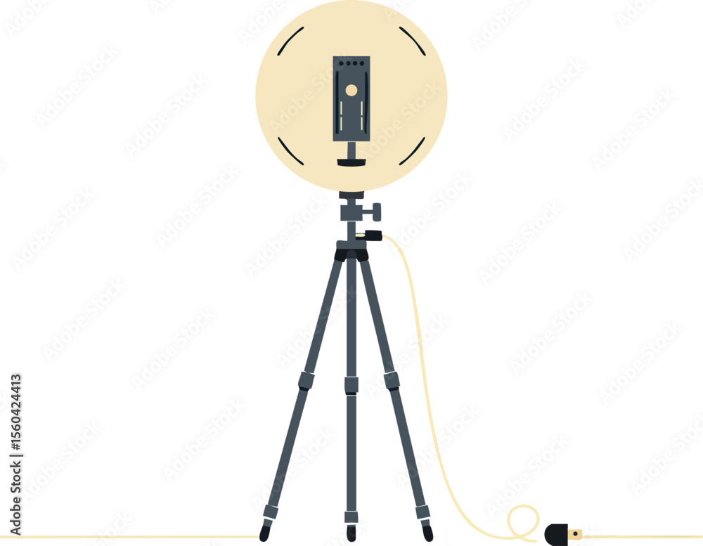 Obraz premium Vintage style photography lamp with tripod stand and round yellow light source vector design illustration
