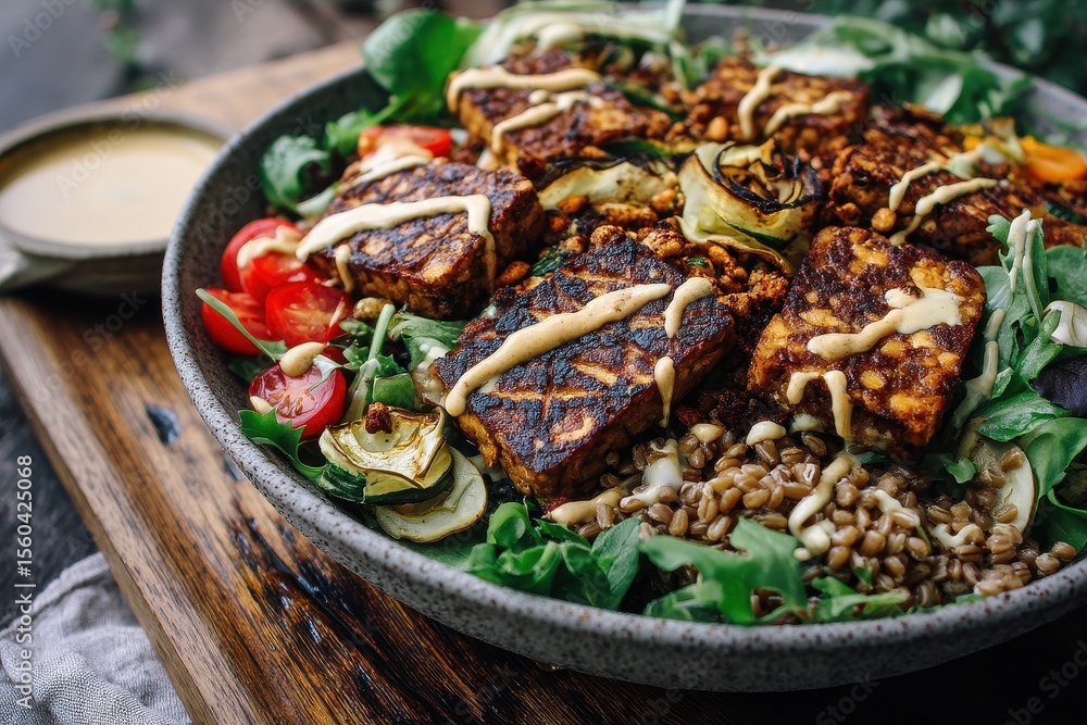 Tempeh Bowl mit Gemüse Vollkorn vegan proteinreich gesunde Bowl Mahlzeit Topping Tempeh asiatisch inspiriert Clean Eating Superfood Bowl pflanzlich Ernährung Foodfotografie Bowlgericht bunt serviert Tempeh Bowl mit Gemüse Vollkorn vegan proteinreich gesunde Bowl Mahlzeit Topping Tempeh asiatisch inspiriert Clean Eating Superfood Bowl pflanzlich Ernährung Foodfotografie Bowlgericht bunt serviert