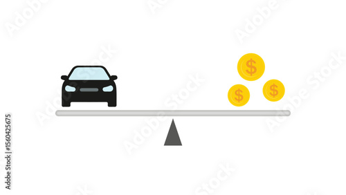 Car and money on scale, balance of wealth, business and finance, cash investment, purchase properties