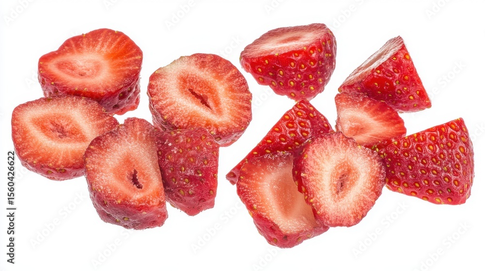 Sliced Strawberries Fresh Red on White Background Close Up Sliced Strawberries Fresh Red on White Background Close Up