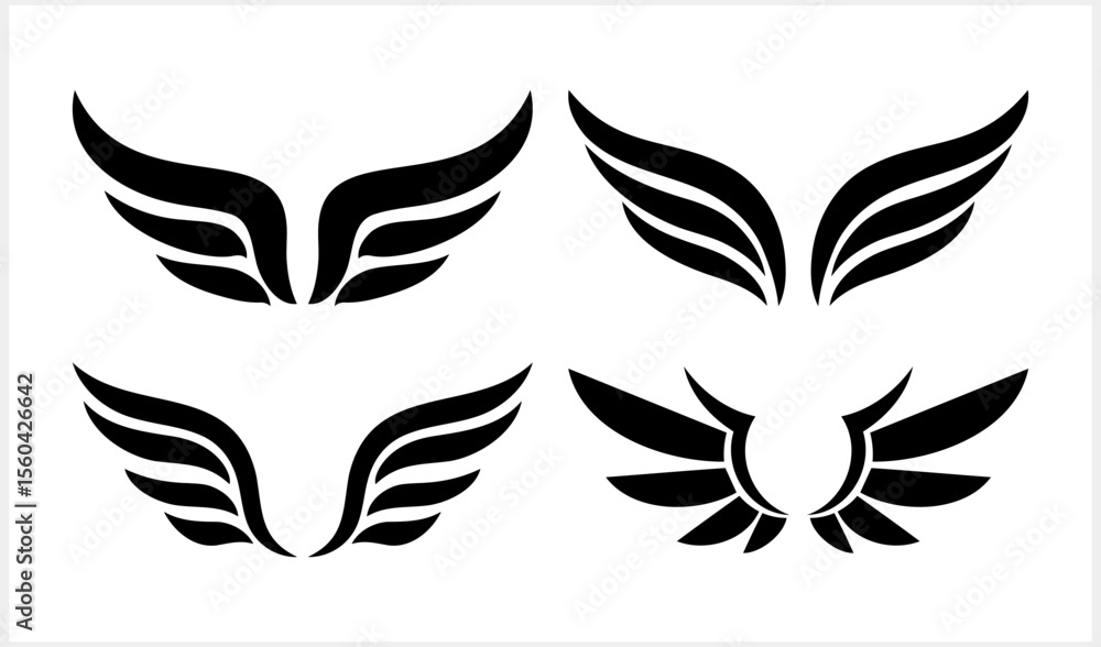 Obraz premium Doodle wings icon. Angel symbol. Tatoo stencil wing. Vector illustration