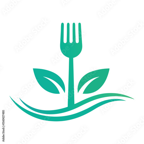 Fork with leaves and waves green teal