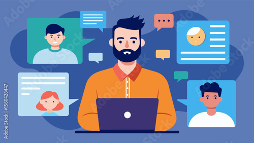 A online forum specifically for men where individuals can anonymously seek advice and share their experiences dealing with body image issues.. Vector illustration