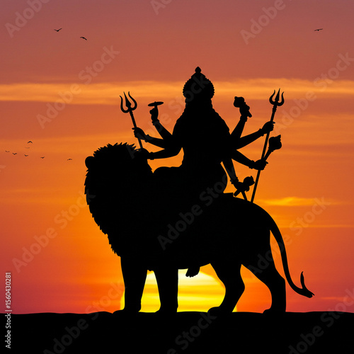 Silhouette of Durga Goddess...