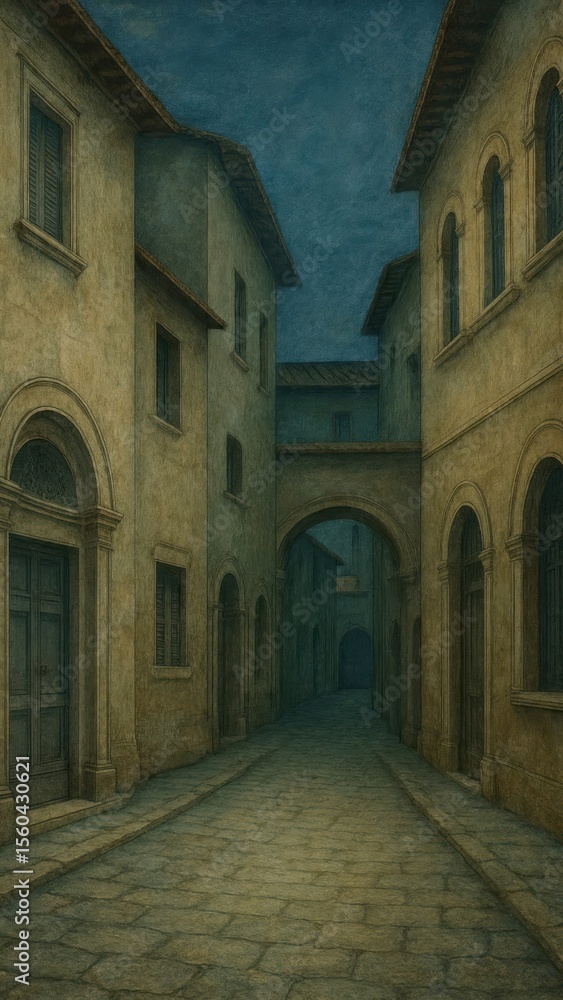 Obraz premium Mysterious medieval alleyway scene.