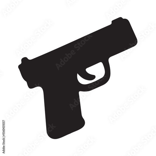 Black silhouette illustration of a hand holding a handgun, an isolated vector weapon symbol