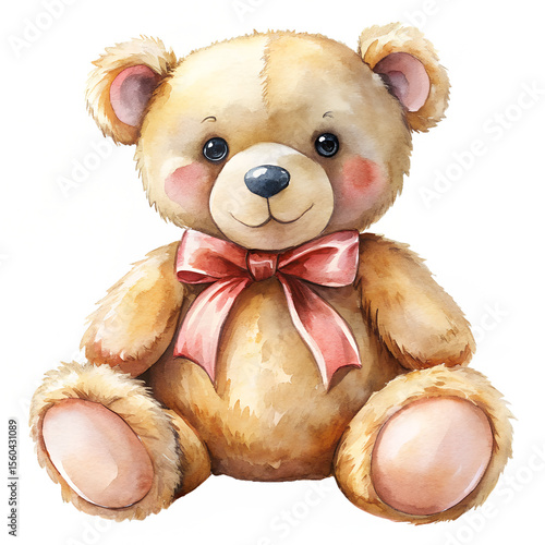 Watercolor teddy bear toy isolated on transparent background
