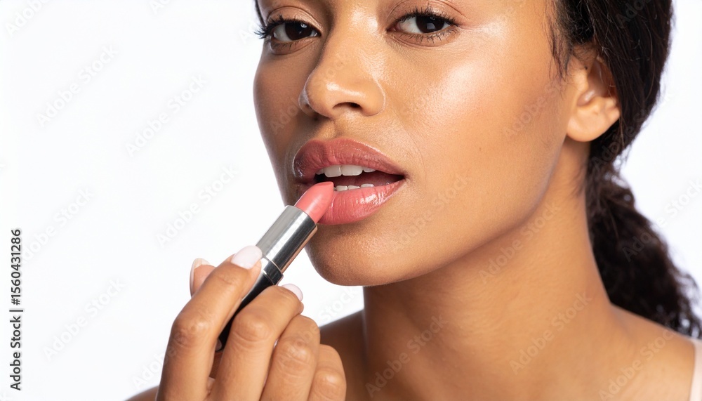 woman applying lip gloss woman applying lip gloss