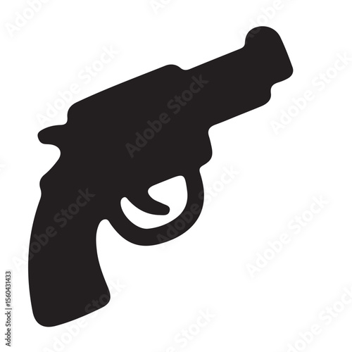 Black silhouette illustration of a hand holding a handgun, an isolated vector weapon symbol