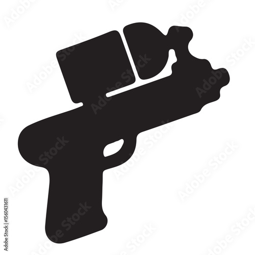 Black silhouette illustration of a hand holding a handgun, an isolated vector weapon symbol