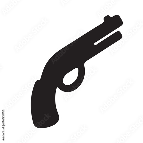Hand holding a black firearm, isolated for security and military themes