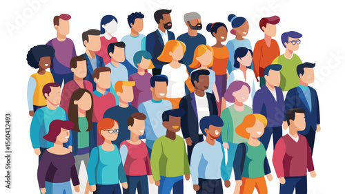 Diverse group of people standing together in a crowd illustration