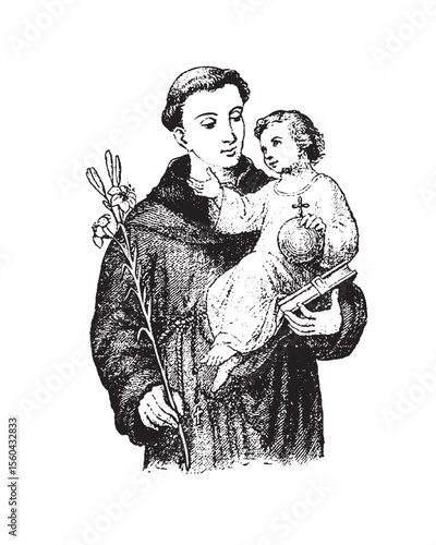 Saint Anthony with Child Jesus vector catholic religious Illustration