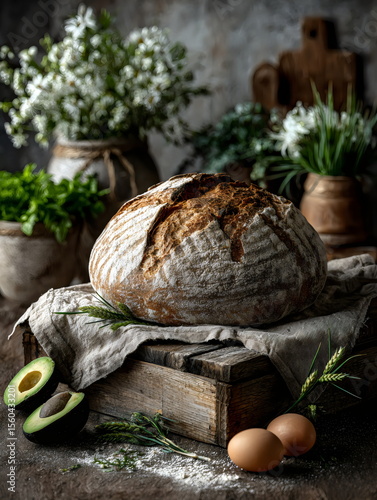 Wallpaper Mural Organic bread and fresh avocado create a rustic still life arrangement in a cozy kitchen setting with natural decor Torontodigital.ca