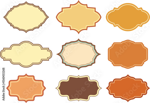 Set of nine elegant vintage style frames in warm earthy tones for design projects