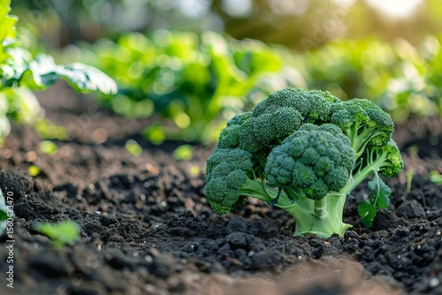 Wallpaper Mural Fresh broccoli growing in rich soil, representing healthy eating, local farming, and sustainable agriculture practices Torontodigital.ca