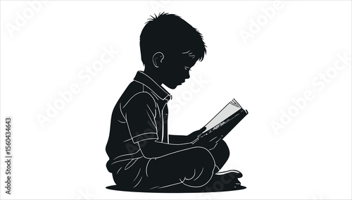 A Silhouette of a boy reading a book