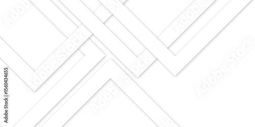 White abstract geometric background with white paper sheets soars as abstract spaces with rectangles, parallel stripes, perspective, shadows in simple strict modern material in triangle and square.	

