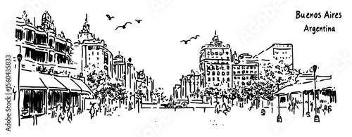 buenos aires historic downtown view vector sketch