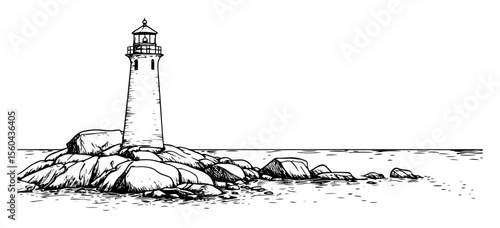 coastal lighthouse on rocks vector sketch