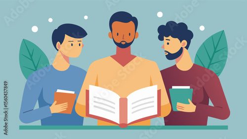 A nonjudgmental book club where men discuss literature that challenges and dismantles toxic masculinity and societal beauty standards.. Vector illustration