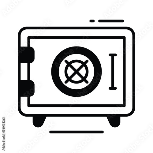 A glyph style icon of vault door with secure lock
