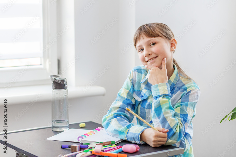 Playful girl posing during study time. Playful girl posing during study time.