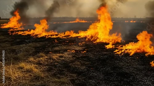 Wallpaper Mural Intense flames engulfing a field, creating smoke and heat, with a dramatic sunset in the background Torontodigital.ca