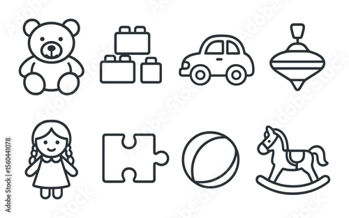 Classic children's toys icons set – outline, playful and nostalgic designs