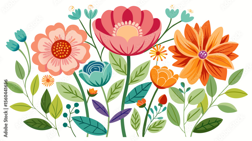 custom made wallpaper toronto digitalVibrant and colorful floral arrangement with various blooming flowers and lush green leaves on a white background