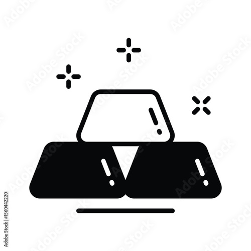 A glyph style icon showing gold bars in stacked arrangement